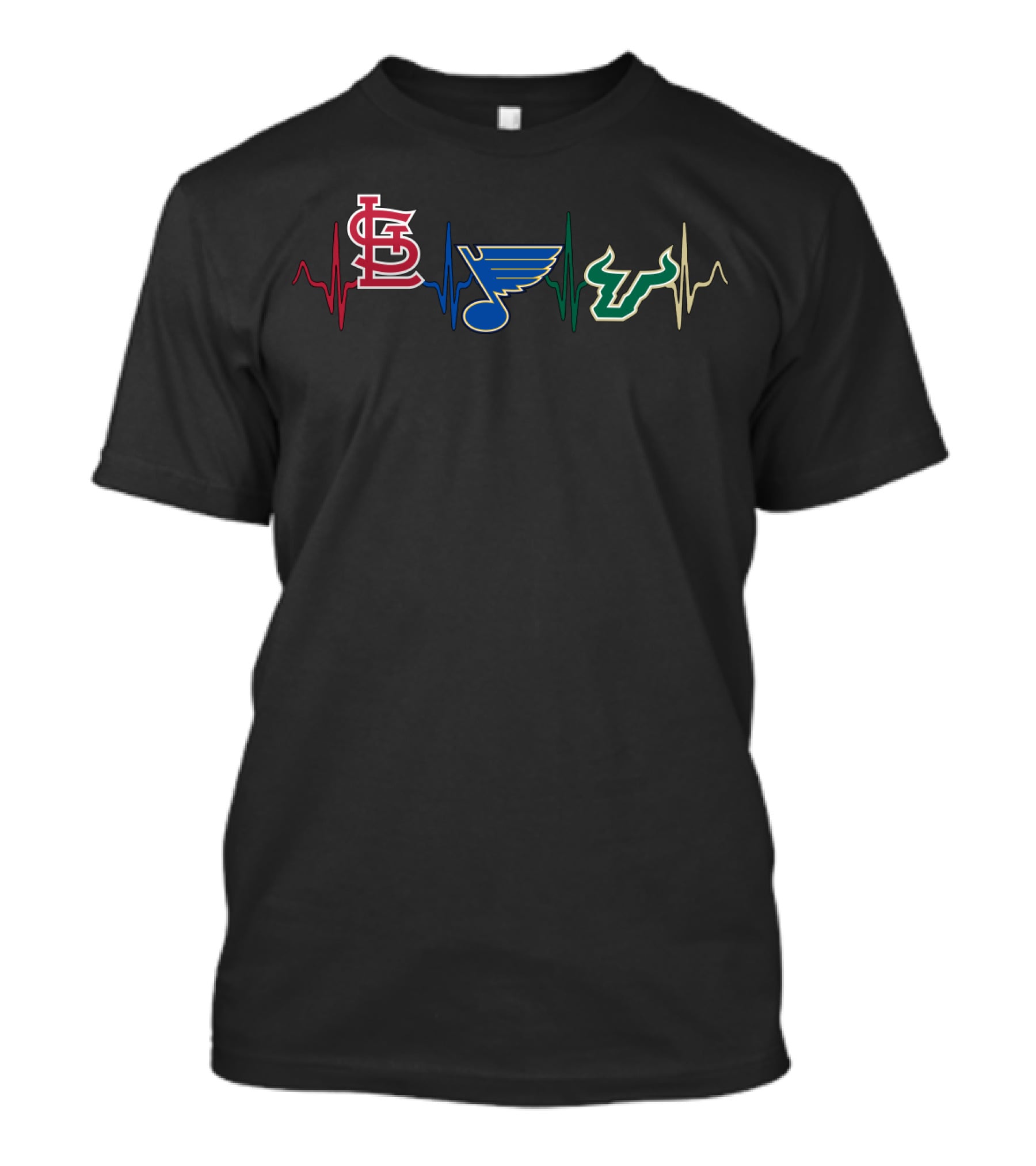 St Louis Cardinals Blues Usf Bulls Heartbeat T-Shirt