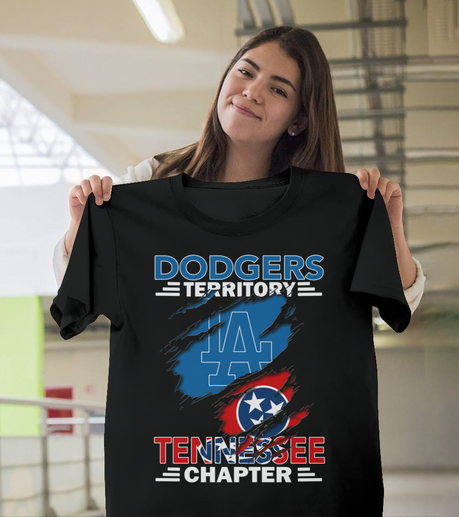 Dodgers Territory LA Logo Tennessee Chapter Tri-Star Flag T-Shirt