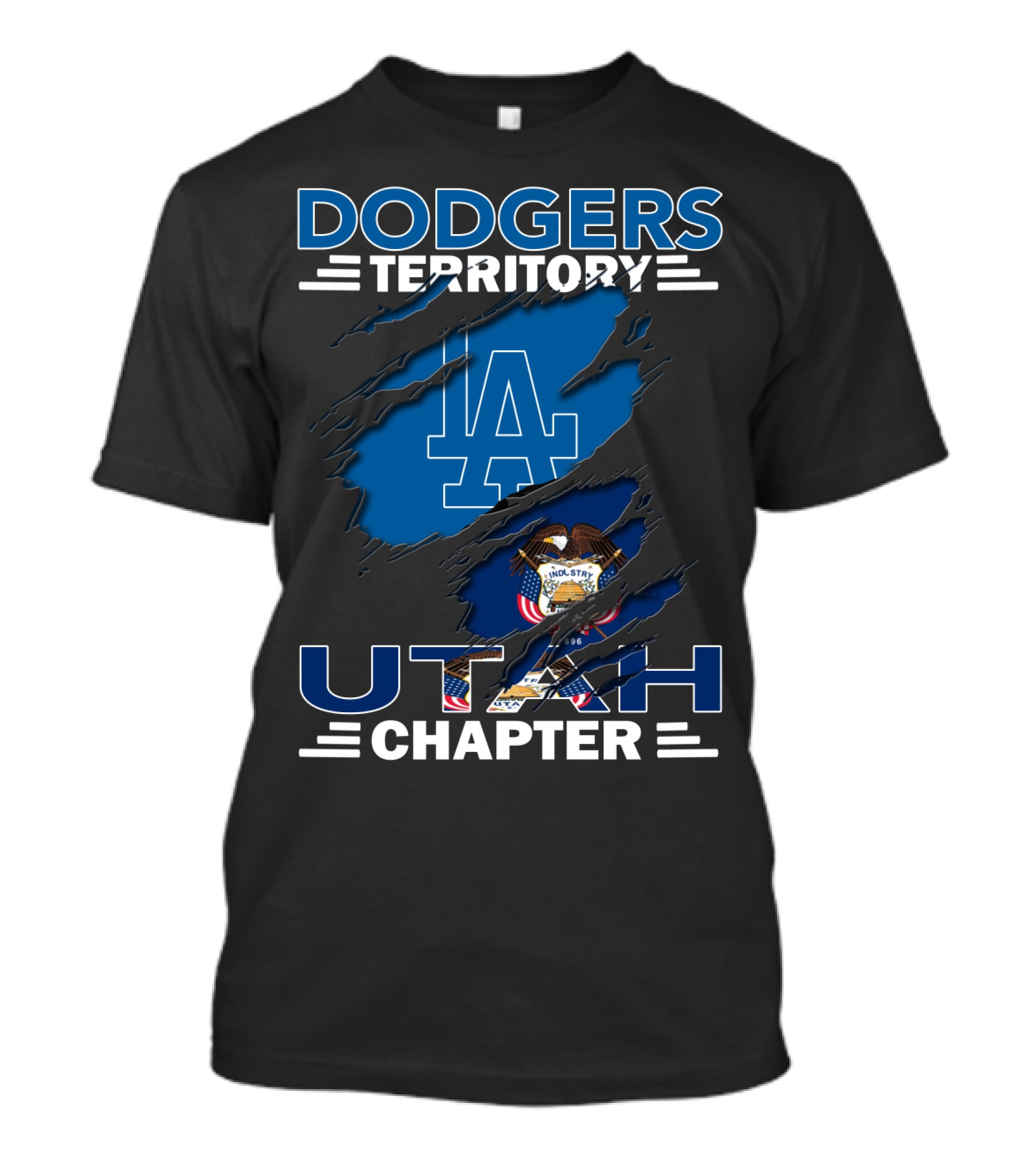 Dodgers Territory Utah Chapter LA Logo And Utah State Flag T-Shirt