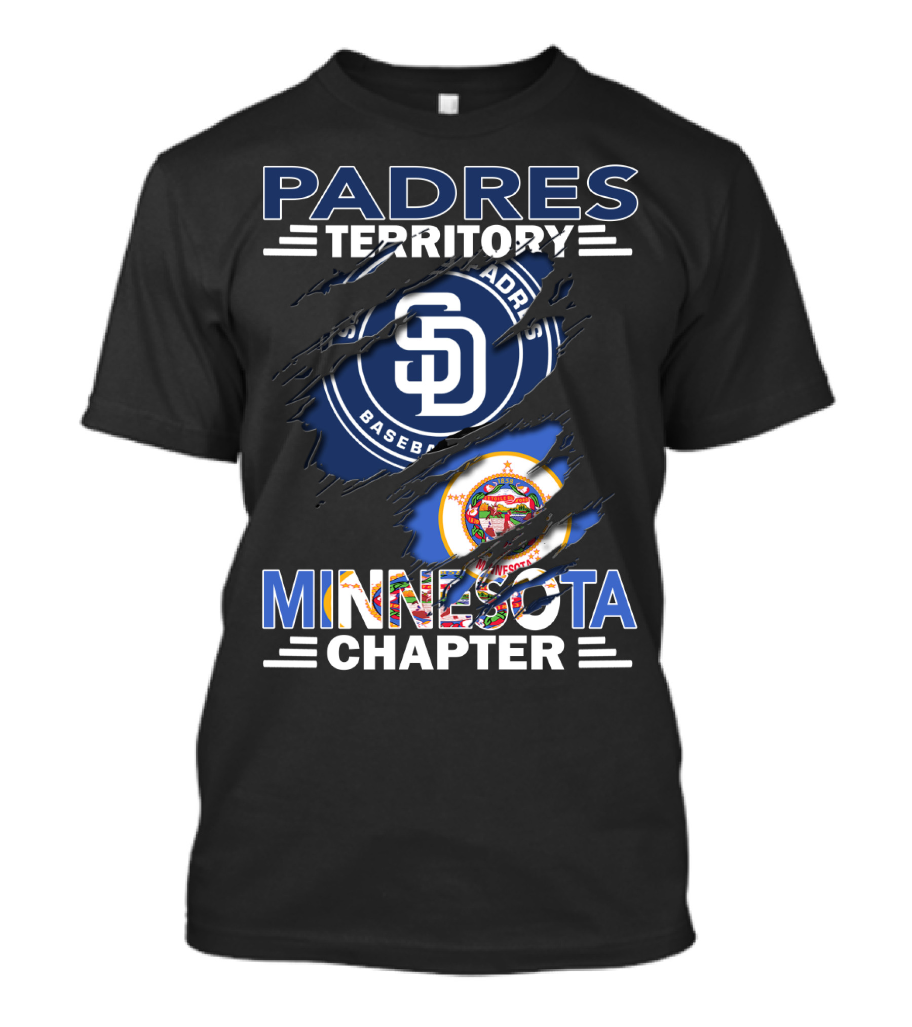 Padres Territory Minnesota Chapter Baseball Fans SD Logo And Minnesota State Seal T-Shirt