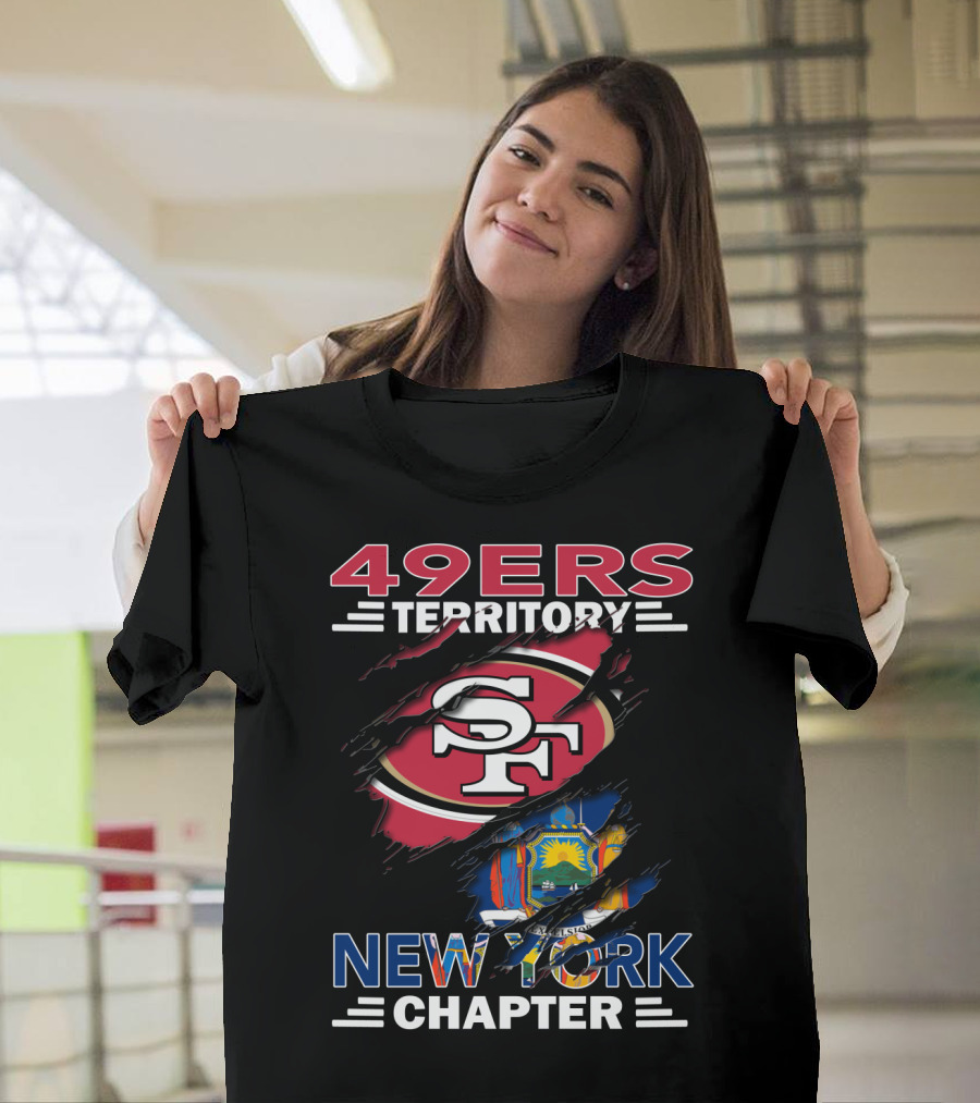 49ers Territory New York Chapter SF Logo with New York Flag Background T-Shirt
