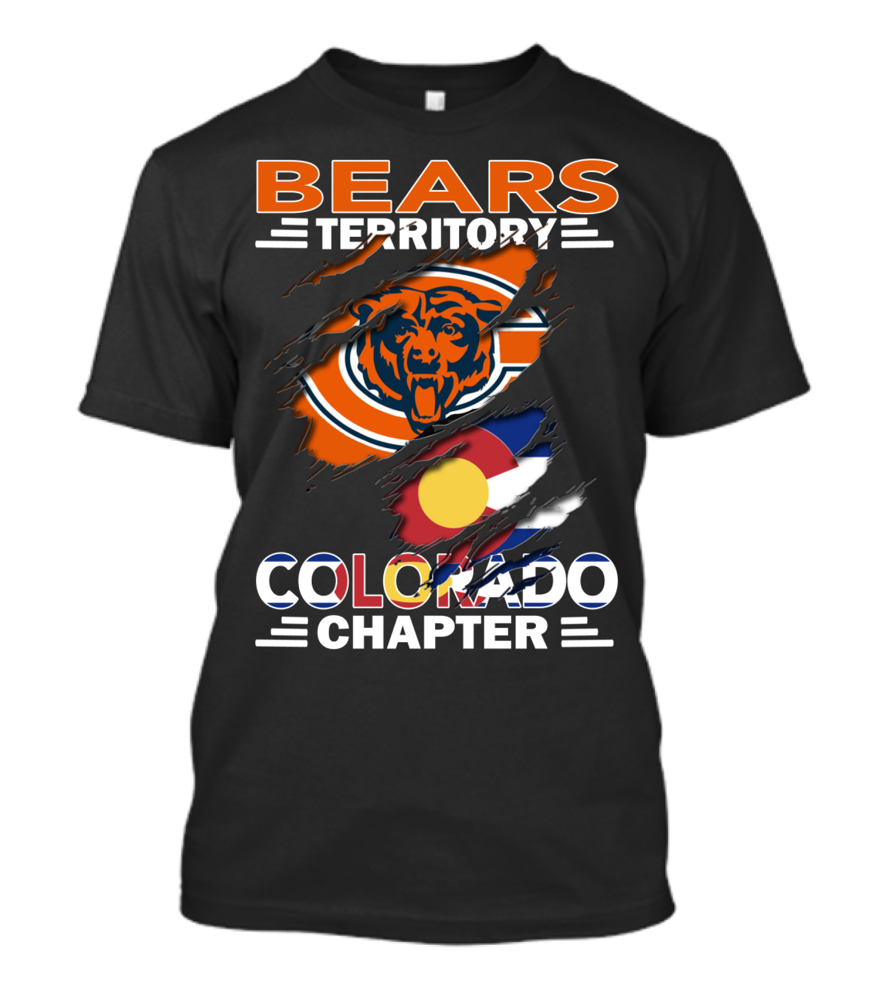 Bears Territory Colorado Chapter Chicago Bears Logo And Colorado Flag T-Shirt