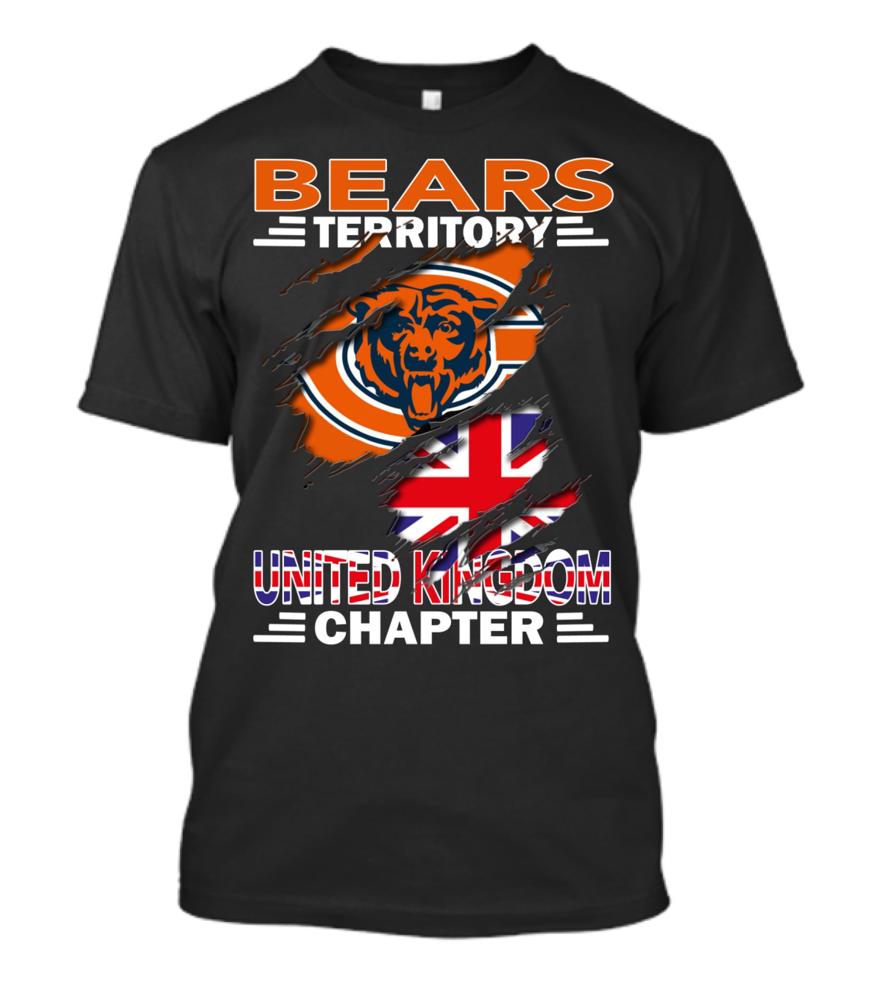 Bears Territory United Kingdom Chapter NFL Fan Club Logo With Union Jack And Bear Emblem T-Shirt