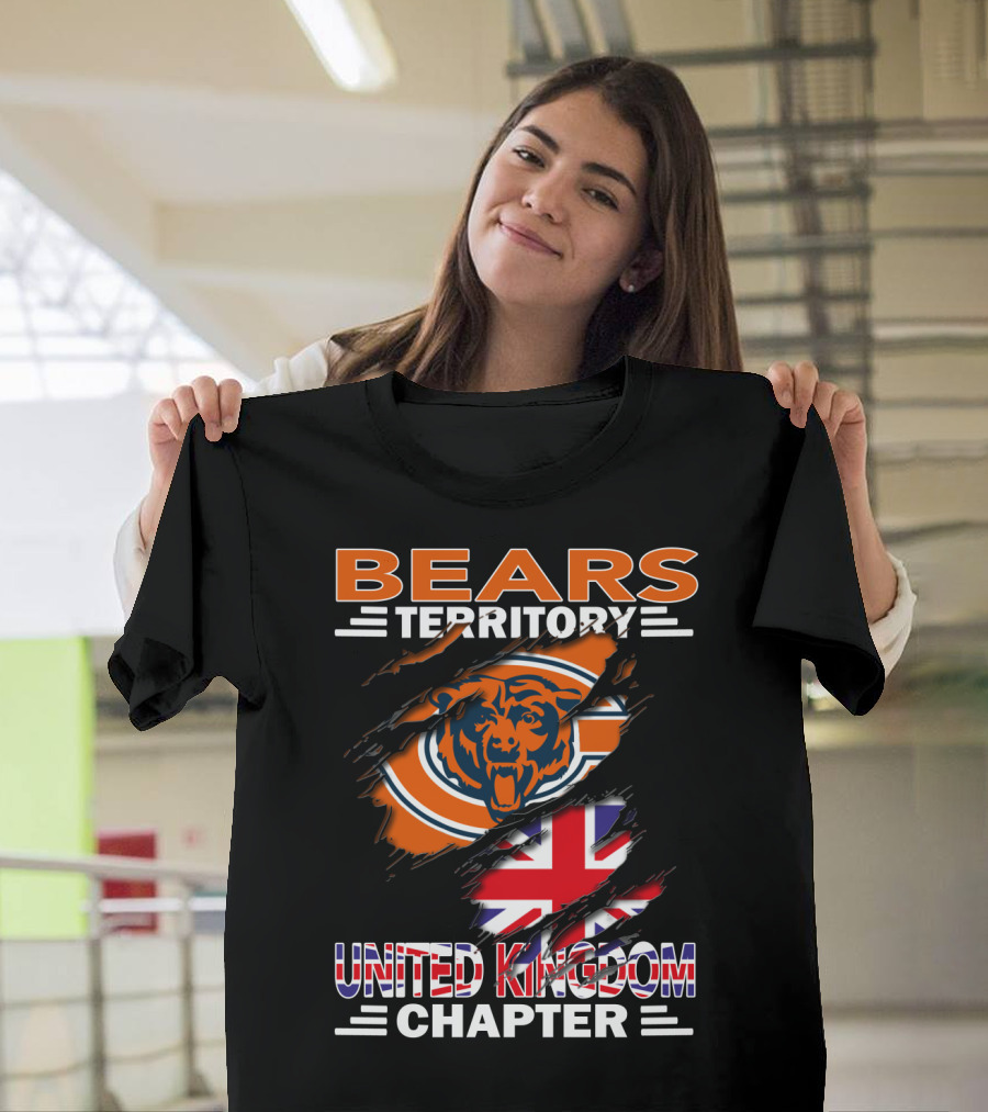 Bears Territory United Kingdom Chapter NFL Fan Club Logo With Union Jack And Bear Emblem T-Shirt