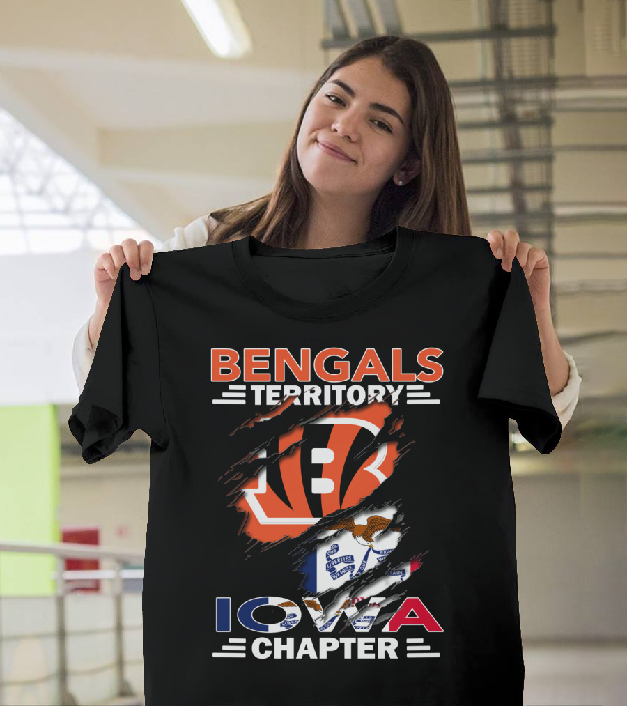 Bengals Territory Iowa Chapter With Cincinnati Bengals Logo And Iowa Flag Elements T-Shirt