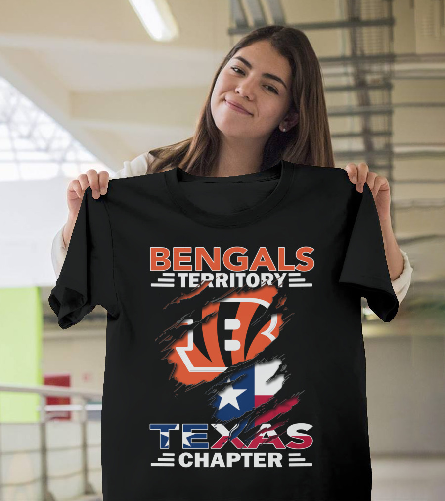 Bengals Territory Texas Chapter Cincinnati Bengals Logo with Texas Flag T-Shirt
