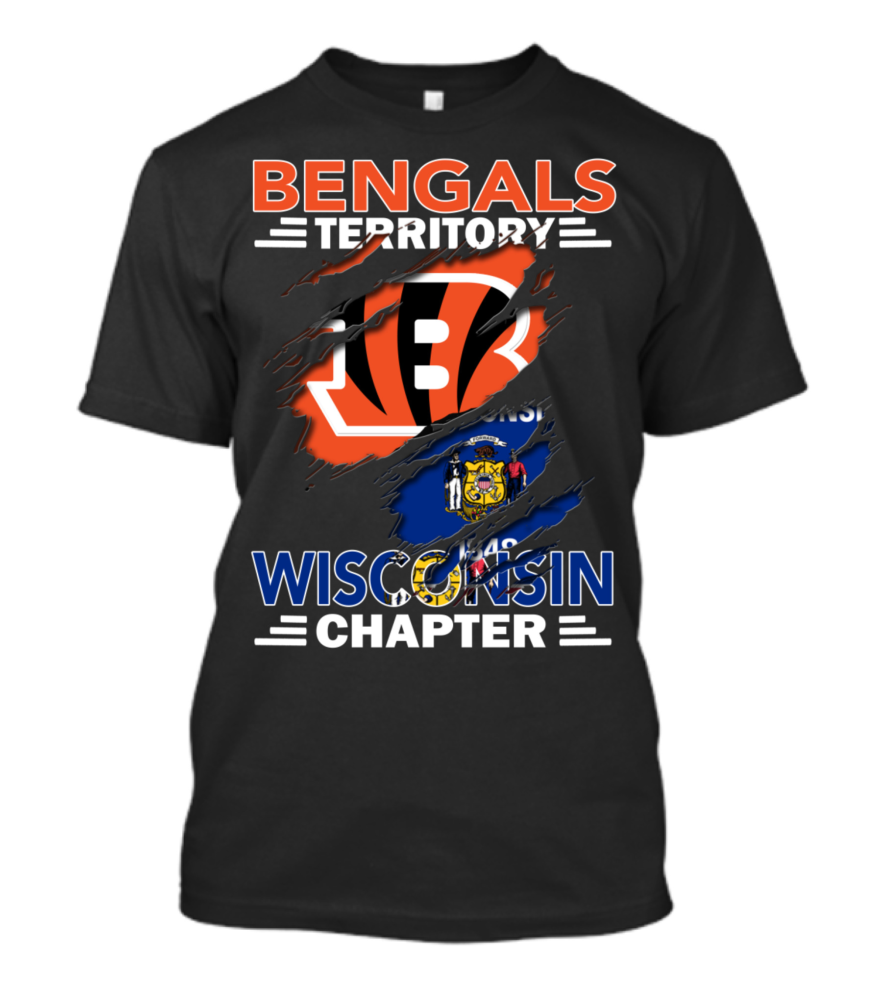 Bengals Territory Wisconsin Chapter With Cincinnati Bengals Logo And Wisconsin State Flag T-Shirt