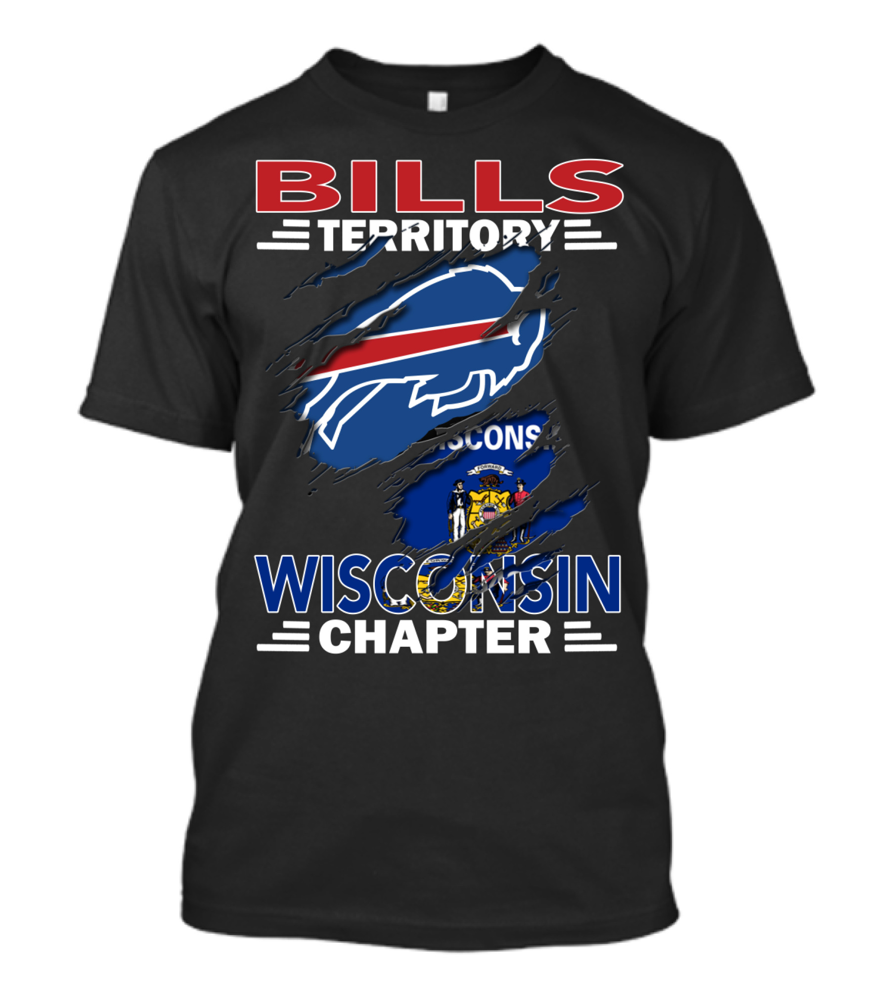Bills Territory Wisconsin Chapter Logo With Wisconsin Flag Background T-Shirt