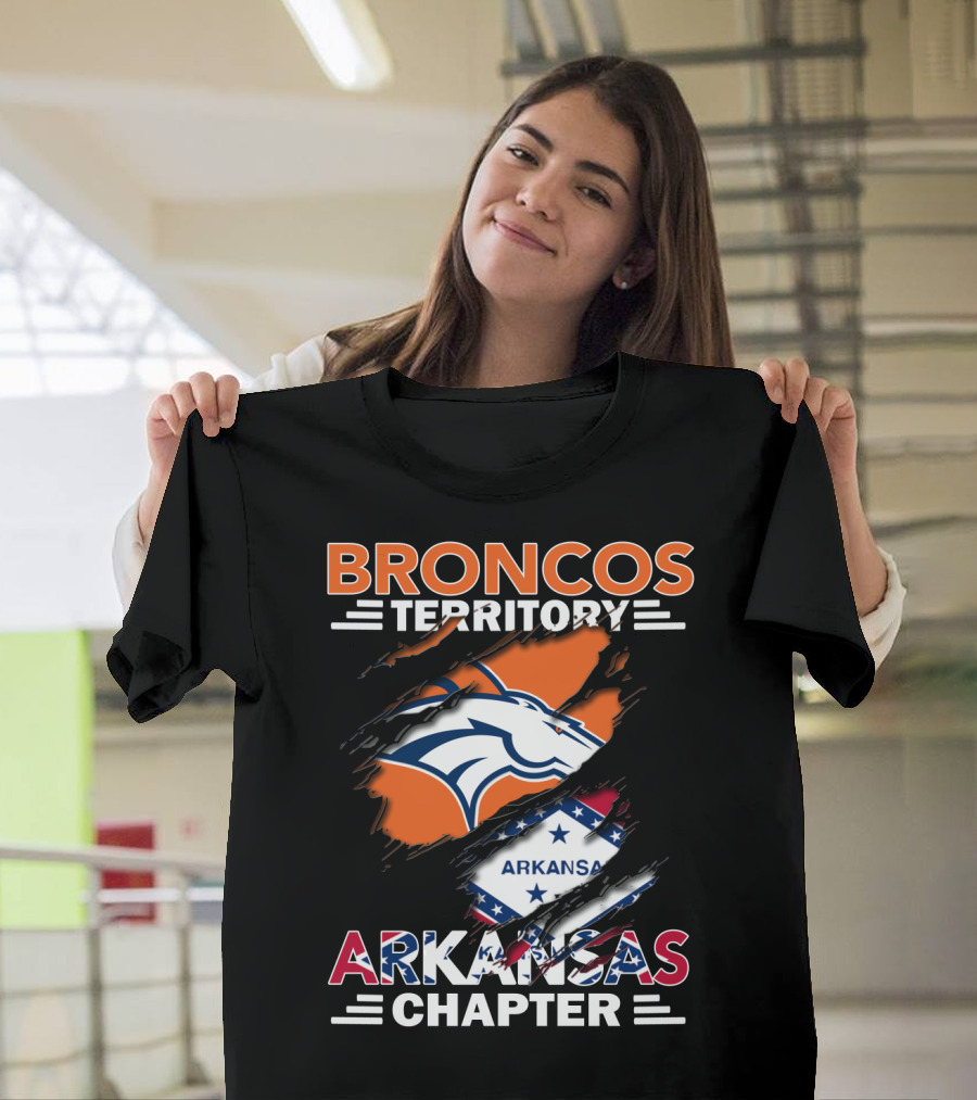 Broncos Territory Arkansas Chapter Logo With Horse And Flag Graphics T-Shirt