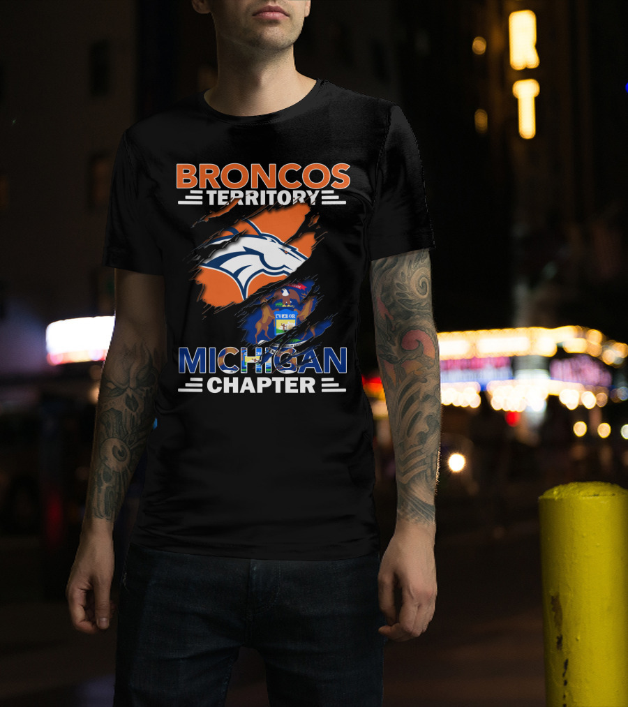 Broncos Territory Michigan Chapter Denver Logo State Flag Fusion T-Shirt