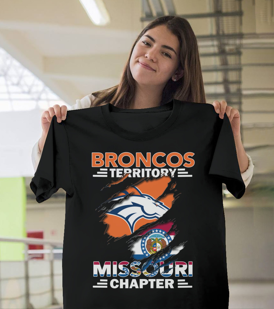 Broncos Territory Missouri Chapter Denver Broncos Logo And Missouri State Flag T-Shirt
