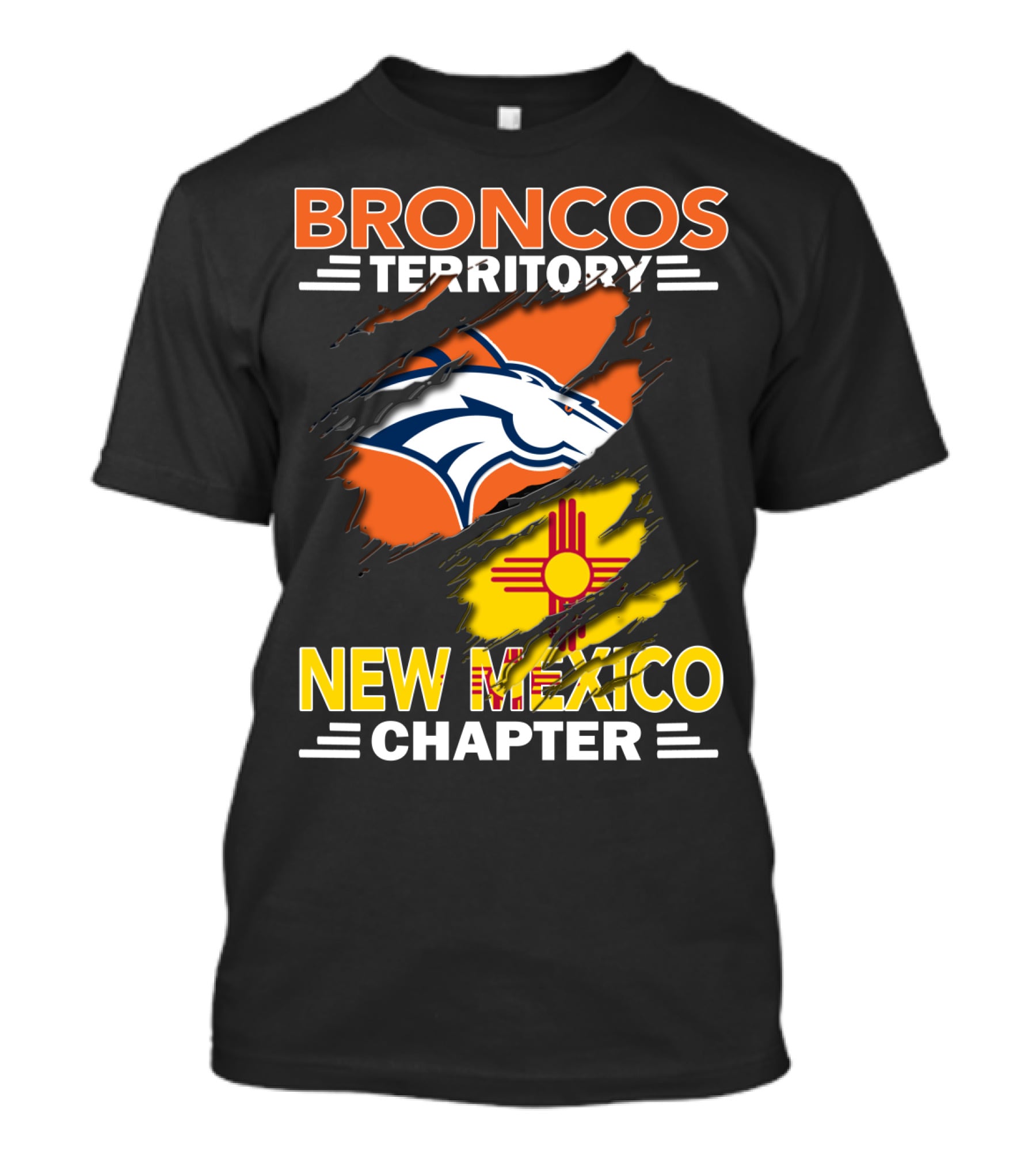 Broncos Territory New Mexico Chapter Ripped Logo And Zia T-Shirt