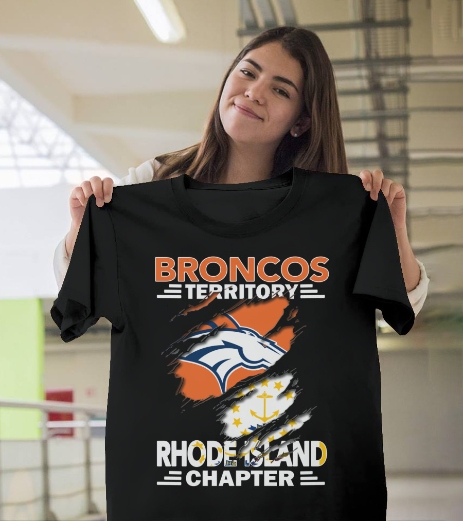 Broncos Territory Rhode Island Chapter Logo with Ripped Flag T-Shirt