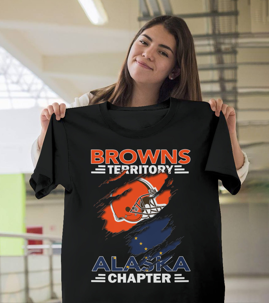 Browns Territory Alaska Chapter Football Helmet and Alaska Flag Integration T-Shirt