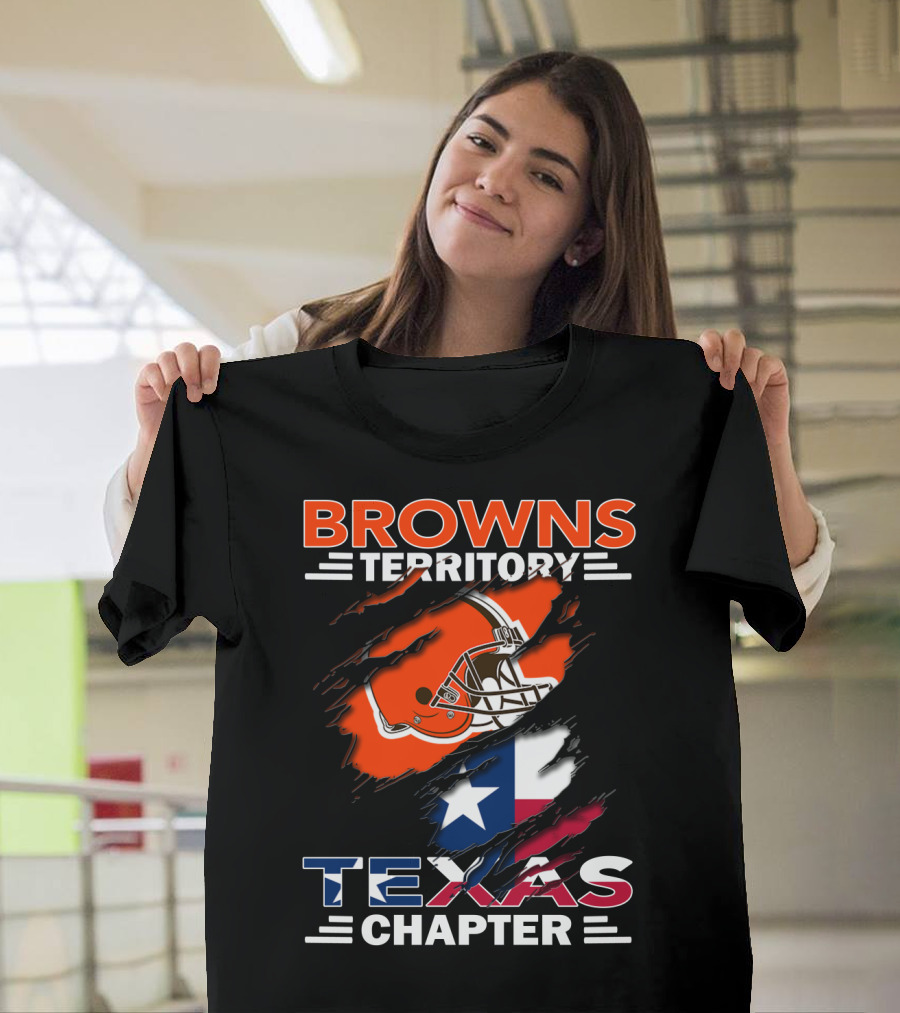 Browns Territory Texas Chapter Football Helmet And Texas Flag T-Shirt