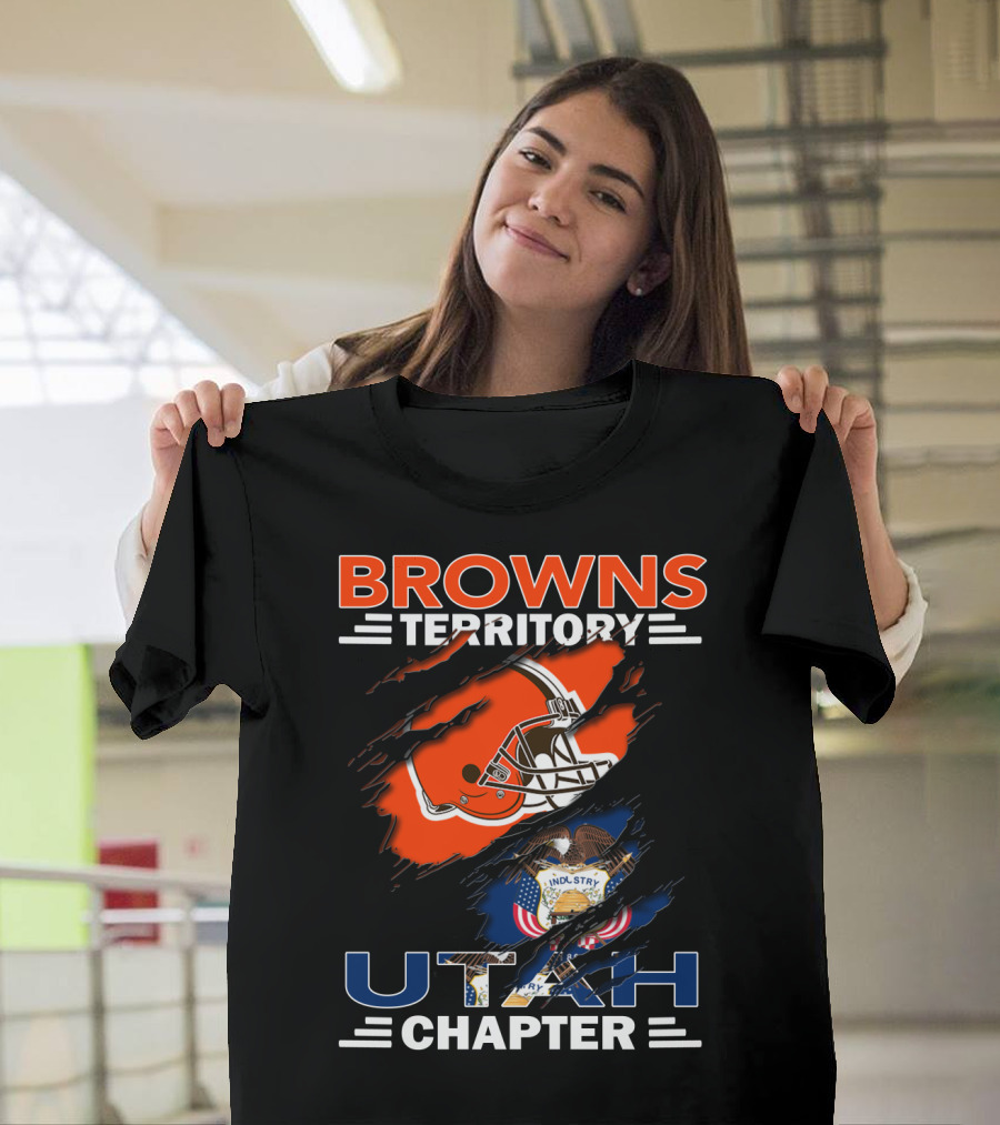 Browns Territory Utah Chapter Football Helmet And Utah State Seal Industry America Seventieth T-Shirt