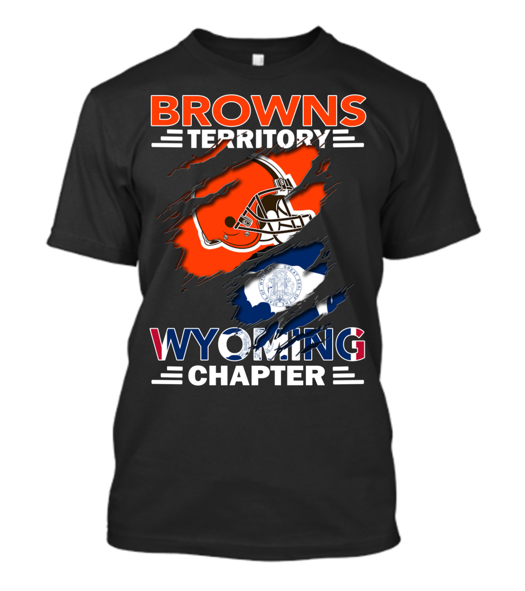 Browns Territory Wyoming Chapter Cleveland Football Helmet Wyoming Flag T-Shirt