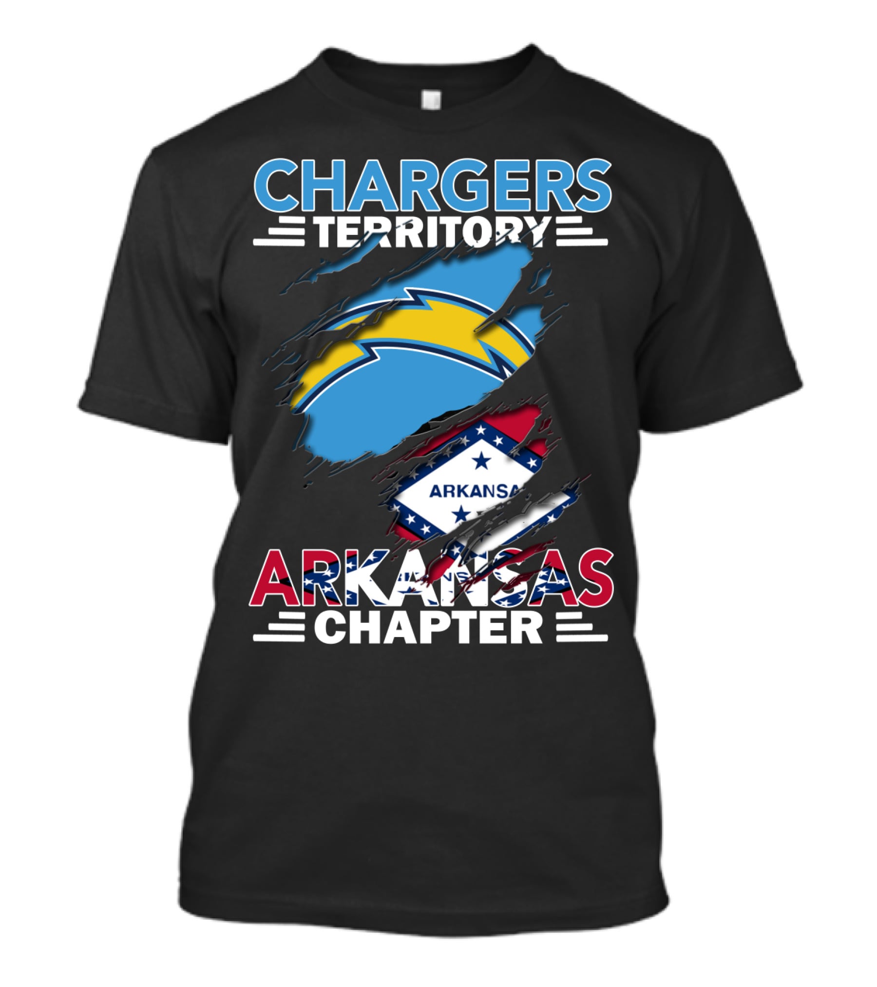 Chargers Territory Arkansas Chapter With Chargers Logo And Arkansas State Flag T-Shirt