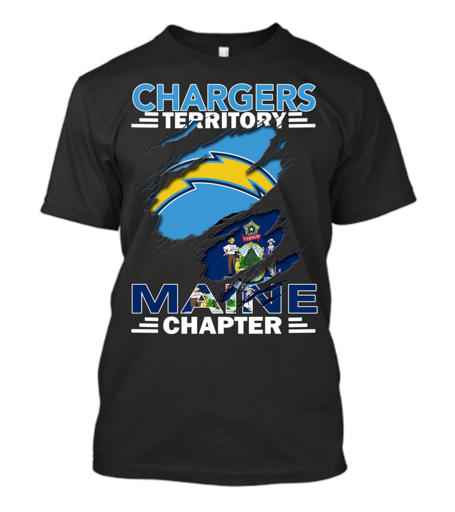 Chargers Territory Maine Chapter Logo With State Flag Elements T-Shirt