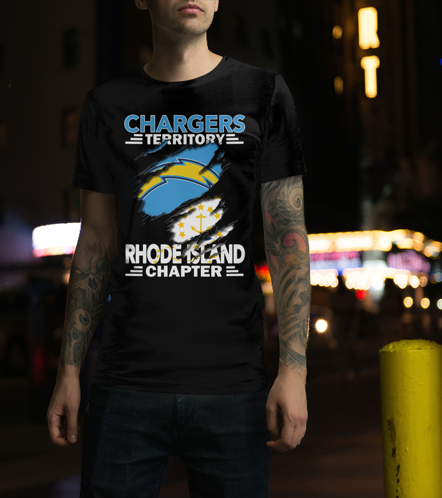 Chargers Territory Rhode Island Chapter Logo With Split Design Featuring Iconic Symbols T-Shirt