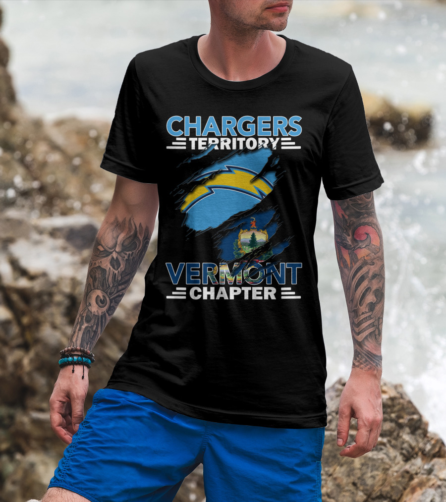 Chargers Territory Vermont Chapter Logo With State Emblem And Lightning Bolt T-Shirt