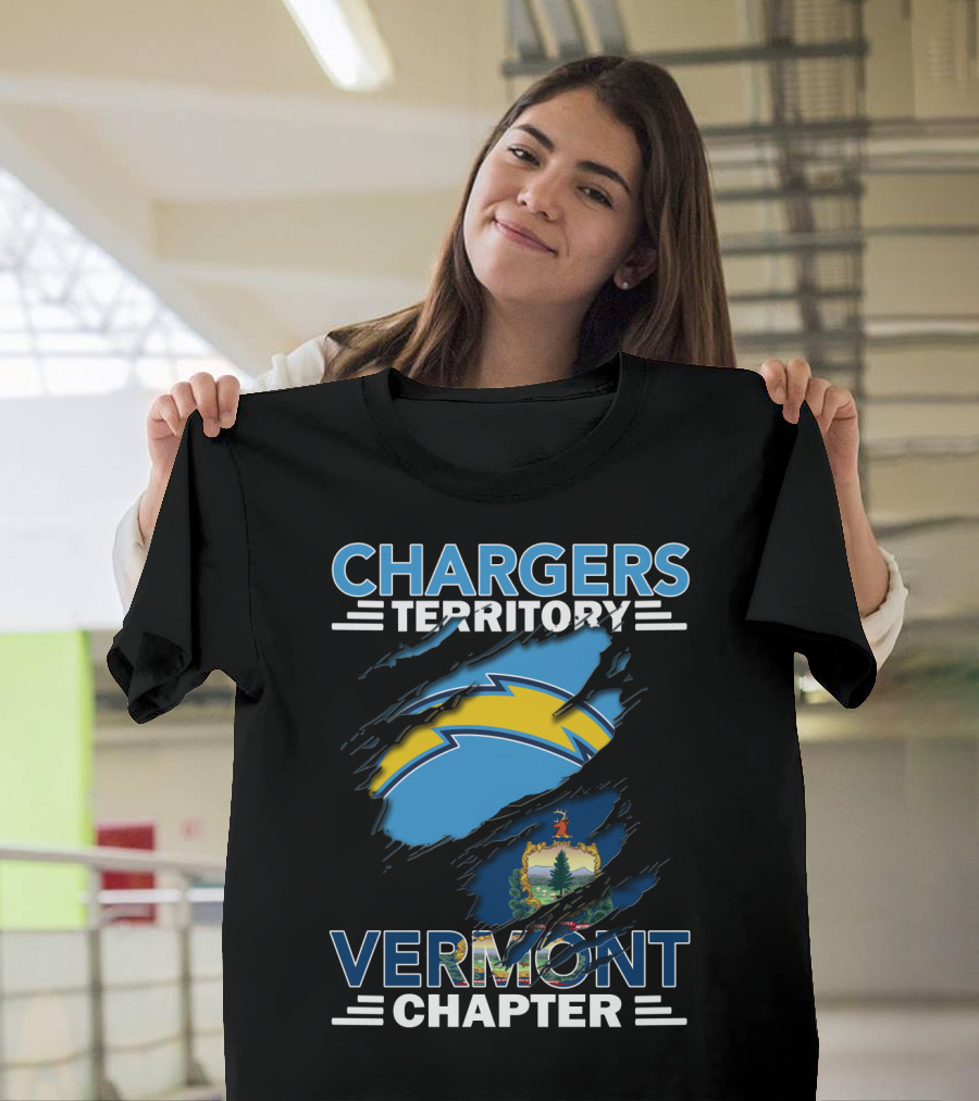 Chargers Territory Vermont Chapter Logo with State Emblem and Lightning Bolt T-Shirt