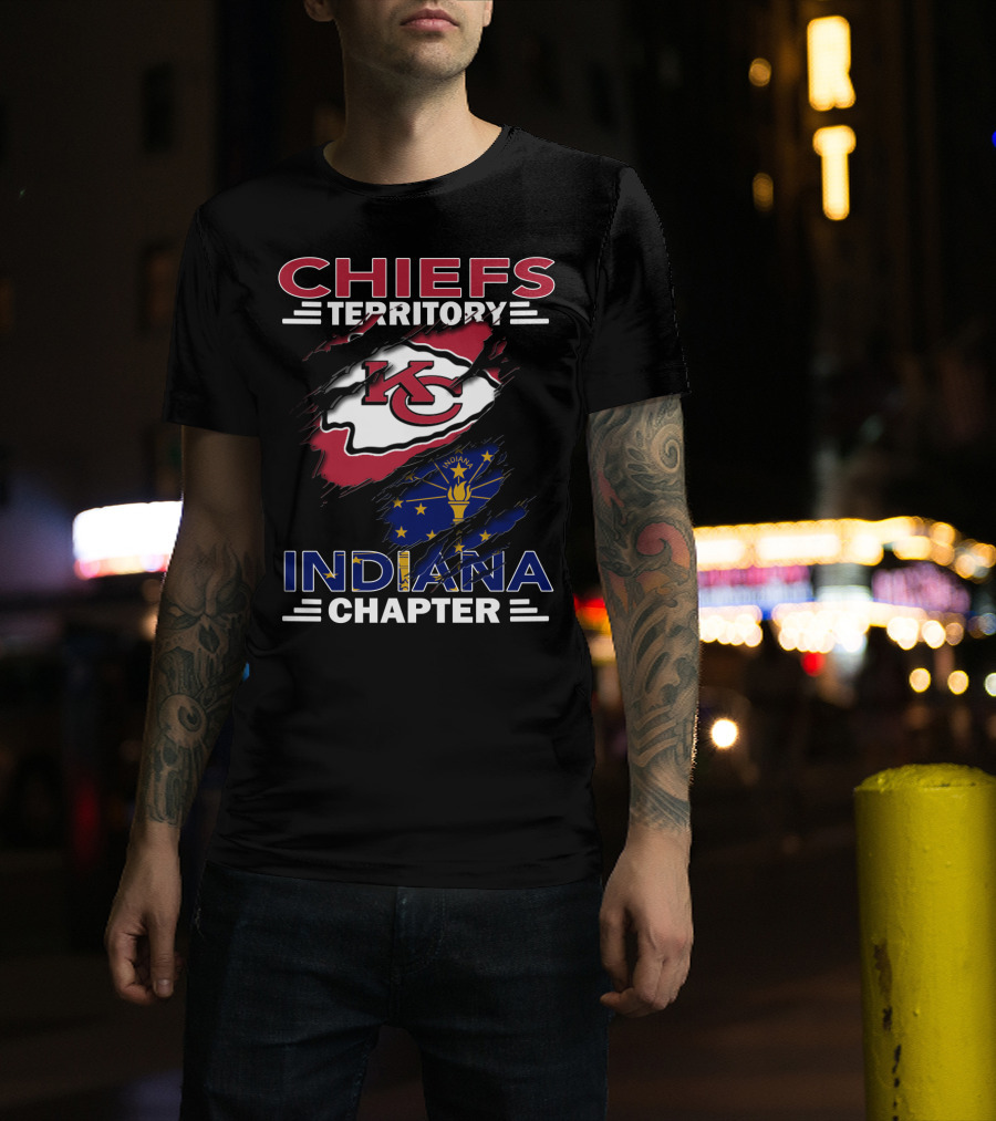 Chiefs Territory Indiana Chapter KC Logo And Indiana State Flag T-Shirt