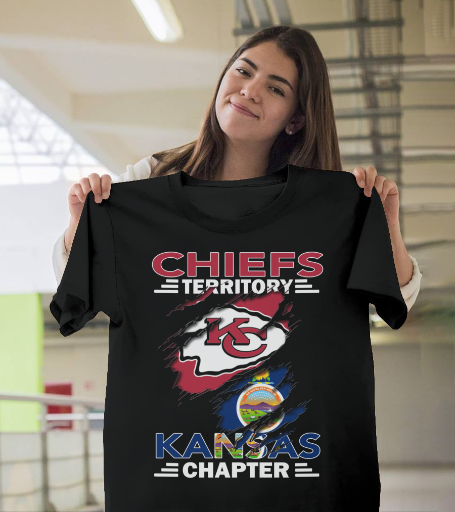 Chiefs Territory Kansas Chapter KC Logo and Kansas State Flag T-Shirt