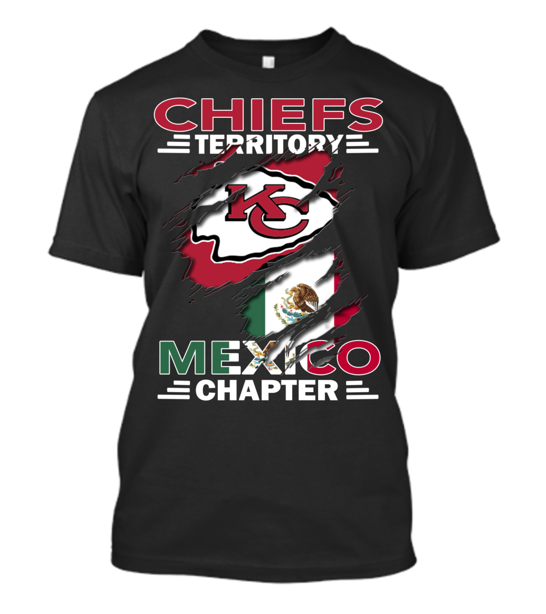 Chiefs Territory Mexico Chapter KC Logo And Mexican Flag Integration T-Shirt