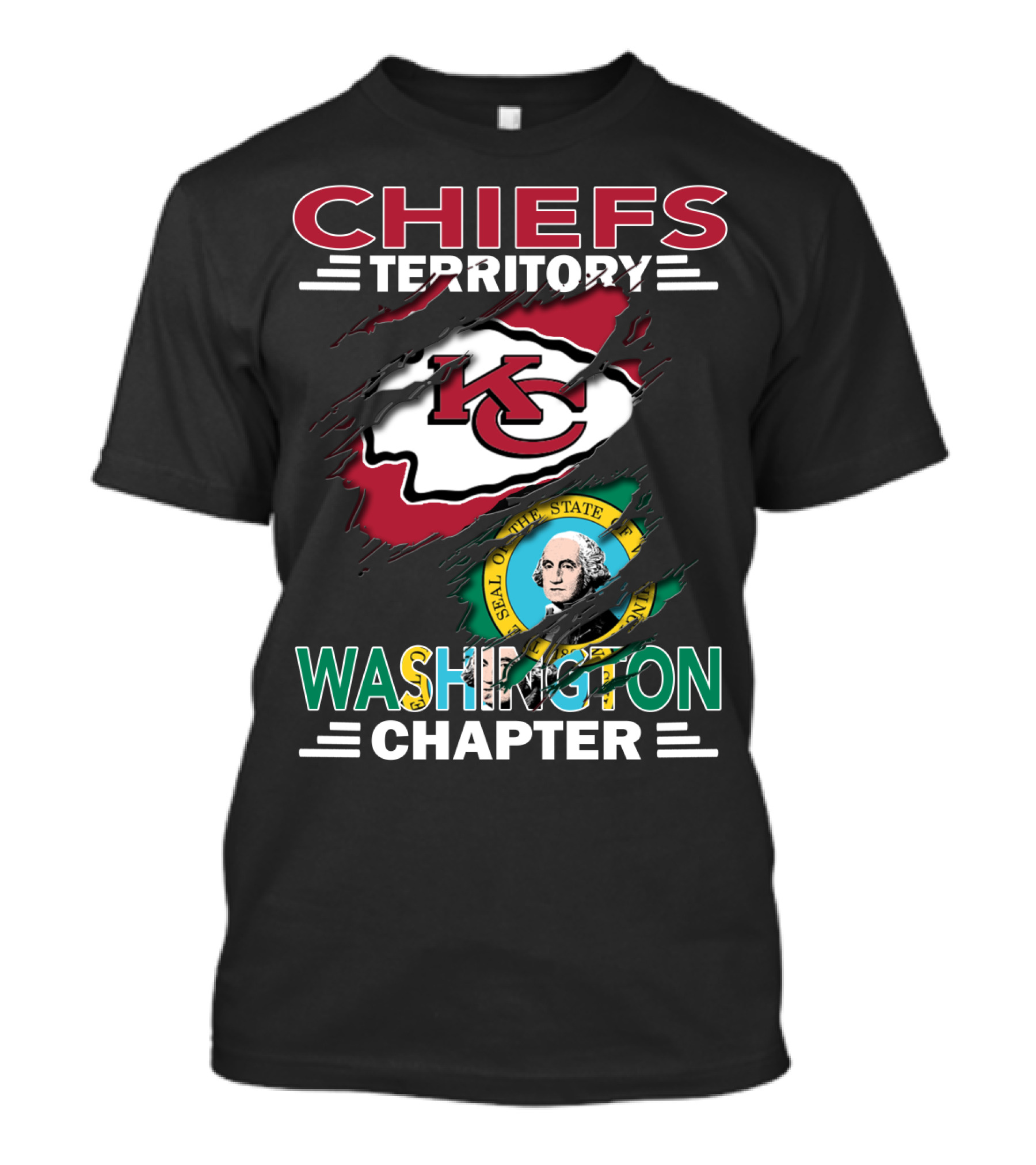 Chiefs Territory Washington Chapter Kansas City Football Logo And Washington State Seal T-Shirt