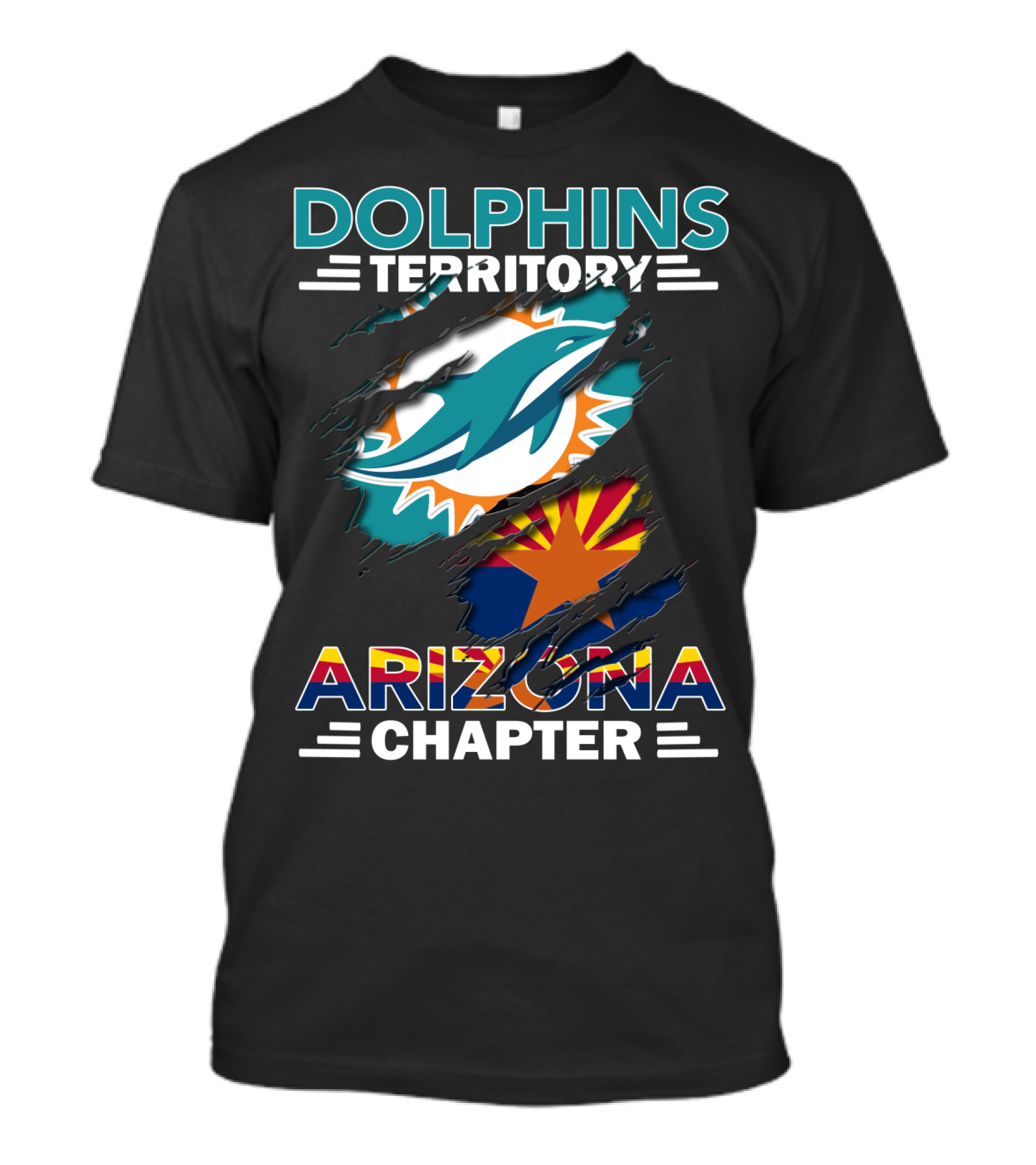 Dolphins Territory Arizona Chapter Logo With Miami Dolphins And Arizona Flag Elements T-Shirt