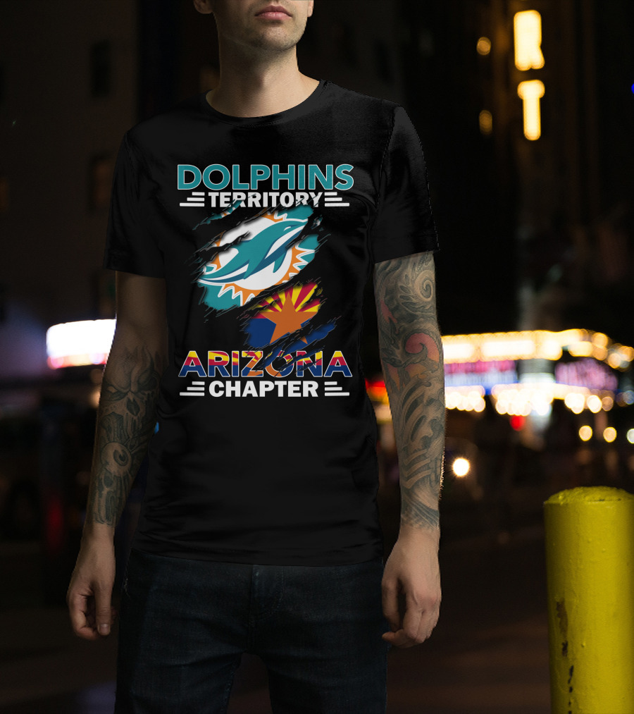Dolphins Territory Arizona Chapter Logo With Miami Dolphins And Arizona Flag Elements T-Shirt