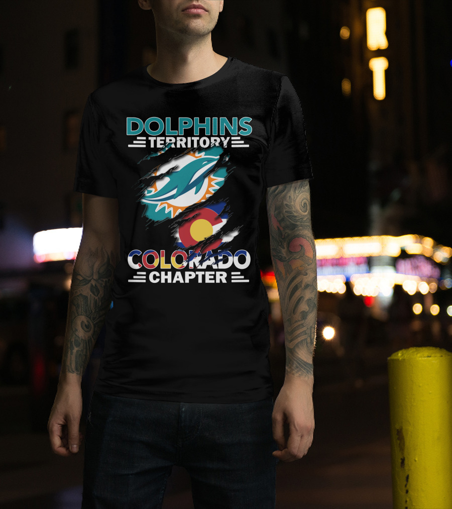 Dolphins Territory Colorado Chapter Miami Dolphins Logo And Colorado Flag T-Shirt
