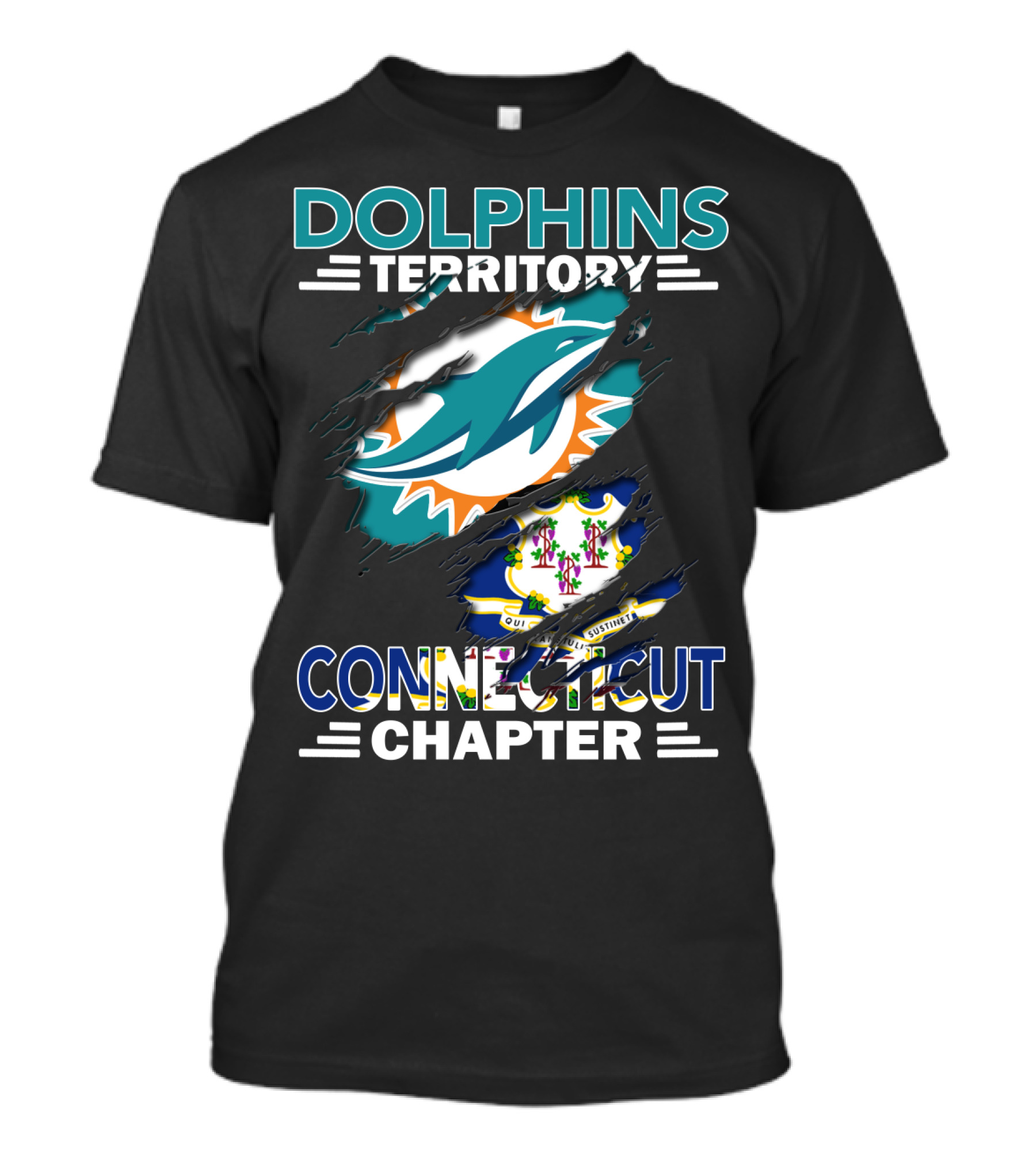Dolphins Territory Connecticut Chapter Miami Dolphins Connecticut State Emblem T-Shirt