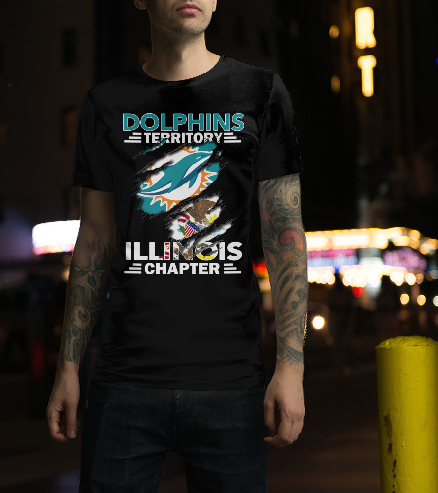 Dolphins Territory Illinois Chapter Miami Dolphins Logo And Illinois Flag T-Shirt