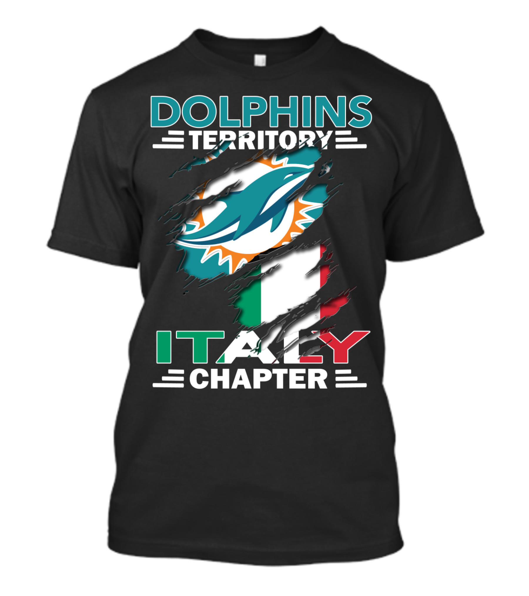 Dolphins Territory Italy Chapter Miami Logo Italian Flag T-Shirt