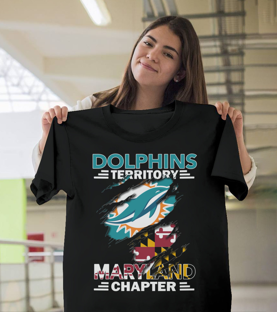 Dolphins Territory Maryland Chapter Miami Dolphins Logo with Maryland Flag T-Shirt