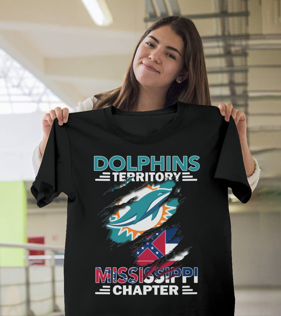 Dolphins Territory Mississippi Chapter Logo and Flag Display T-Shirt