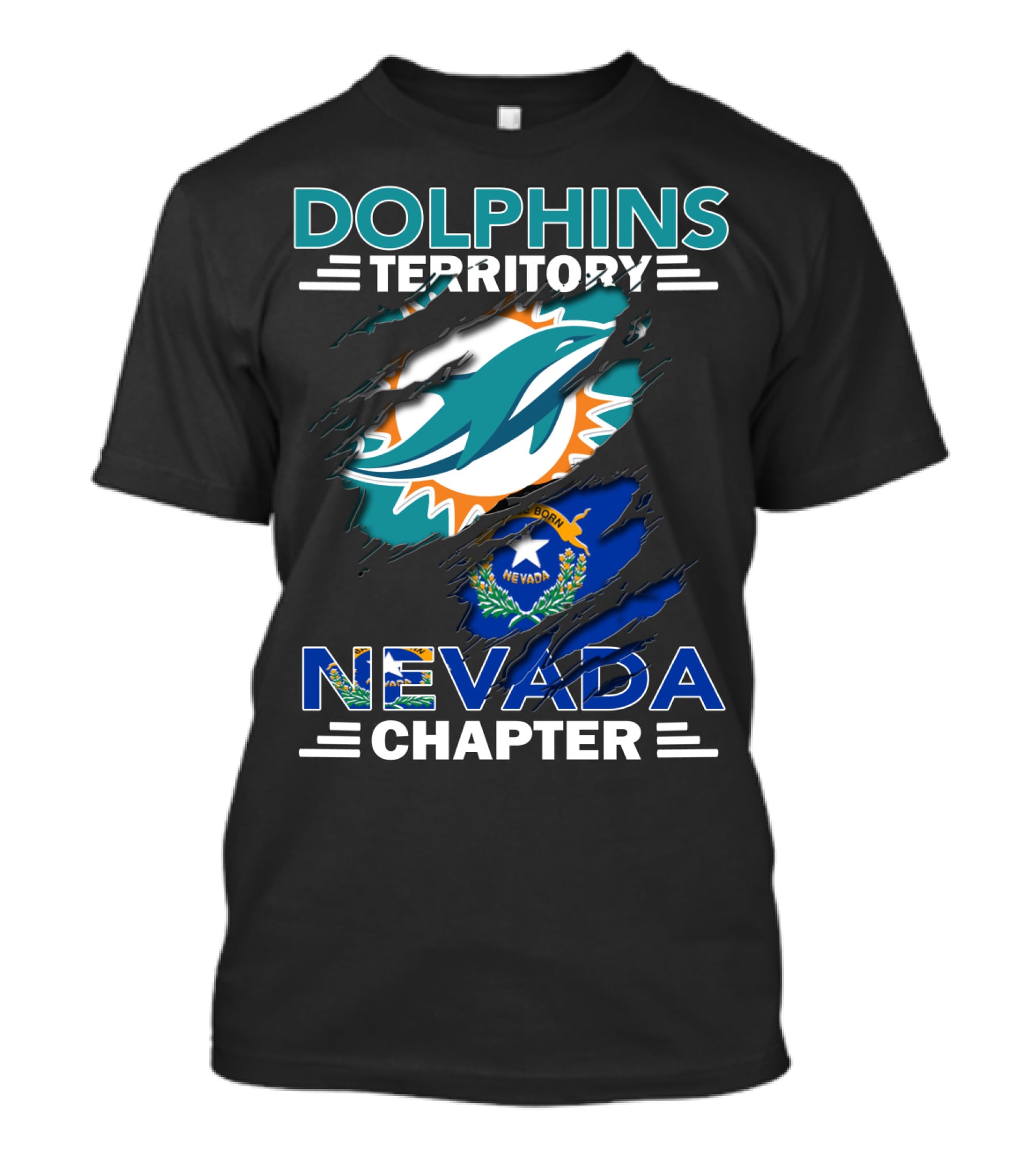 Dolphins Territory Nevada Chapter Miami Dolphins Fans Nevada Flag T-Shirt