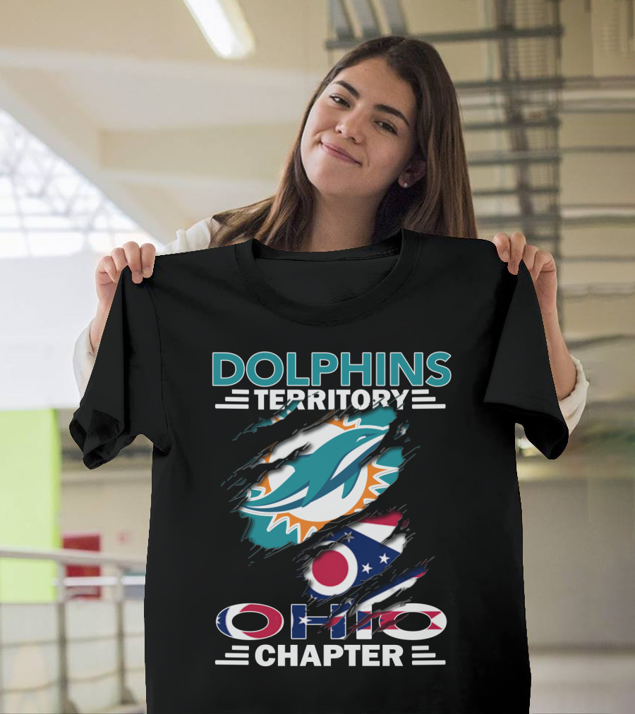 Dolphins Territory Ohio Chapter Miami Dolphins Logo And Ohio Flag T-Shirt