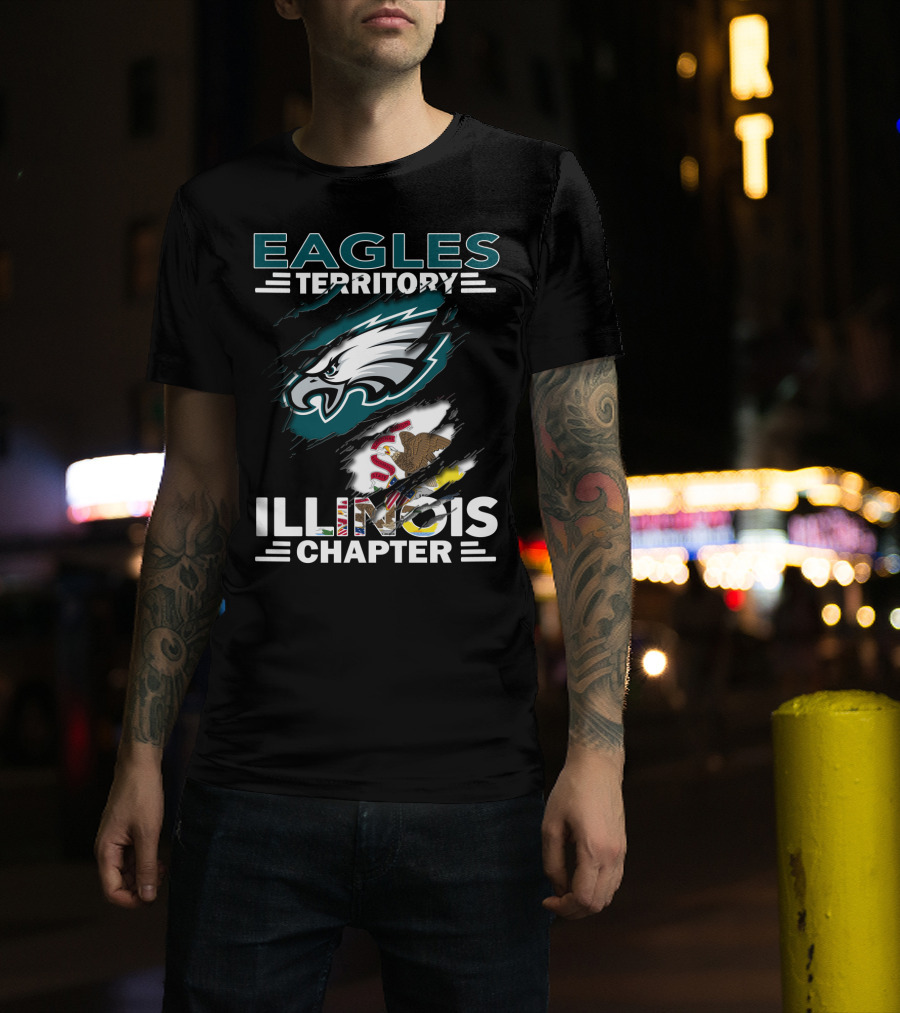 Eagles Territory Illinois Chapter Nfl Football Fan Club Logo With State Flag And Team Mascot T-Shirt