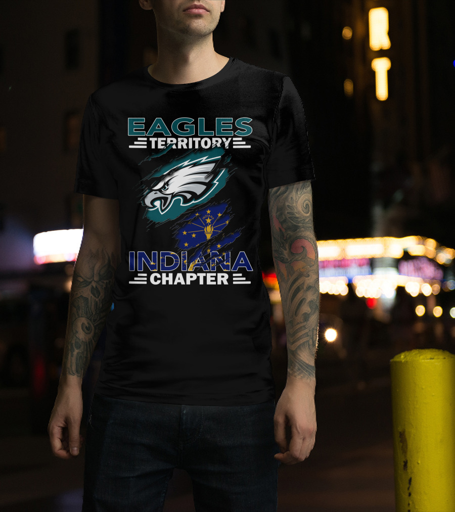 Eagles Territory Indiana Chapter With Indianapolis Flag And Football T-Shirt