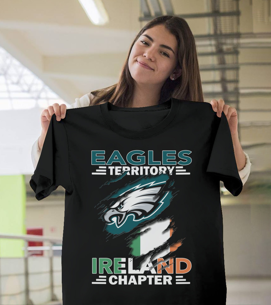 Eagles Territory Ireland Chapter With Eagle Logo And Irish Flag T-Shirt