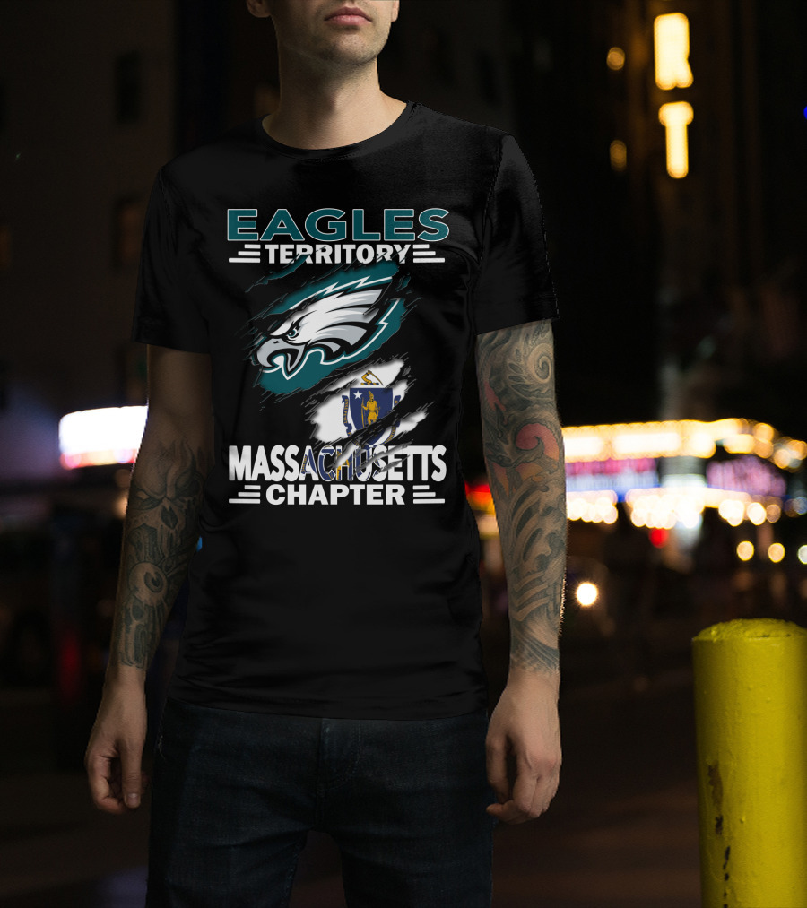 Eagles Territory Massachusetts Chapter Logo With State Flag Integration T-Shirt