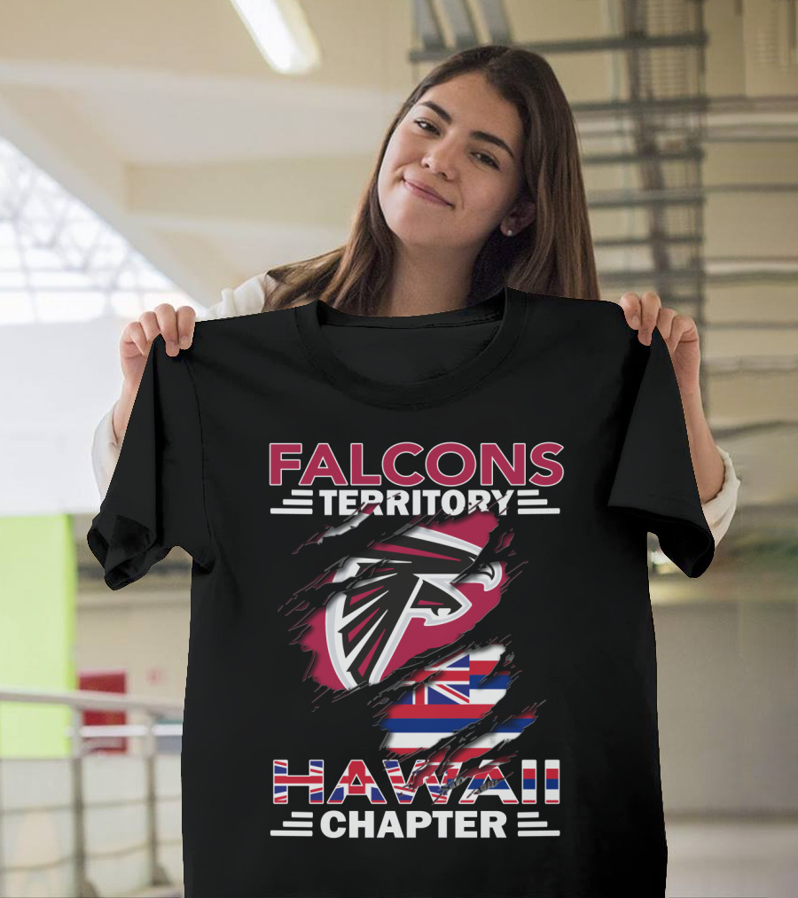 Falcons Territory Hawaii Chapter with Atlanta Falcons Logo and Hawaiian Flag Elements T-Shirt