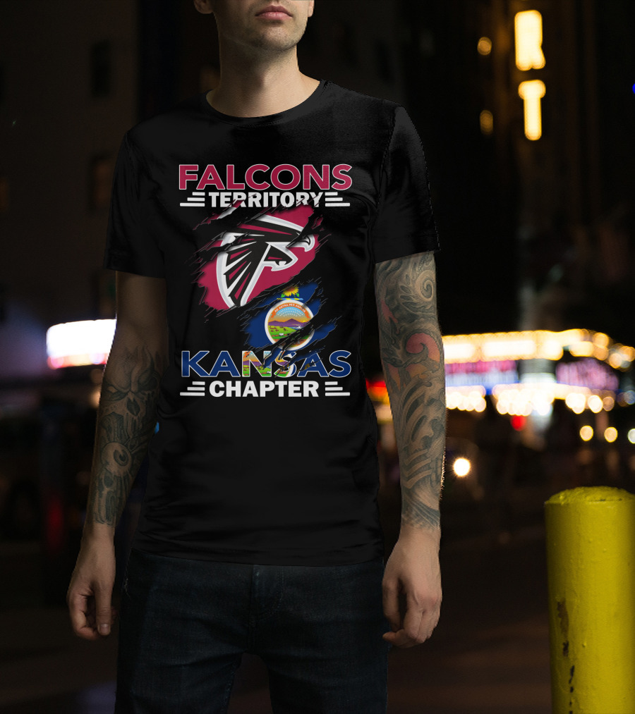 Falcons Territory Kansas Chapter With Atlanta Falcons Logo And Kansas State Flag T-Shirt