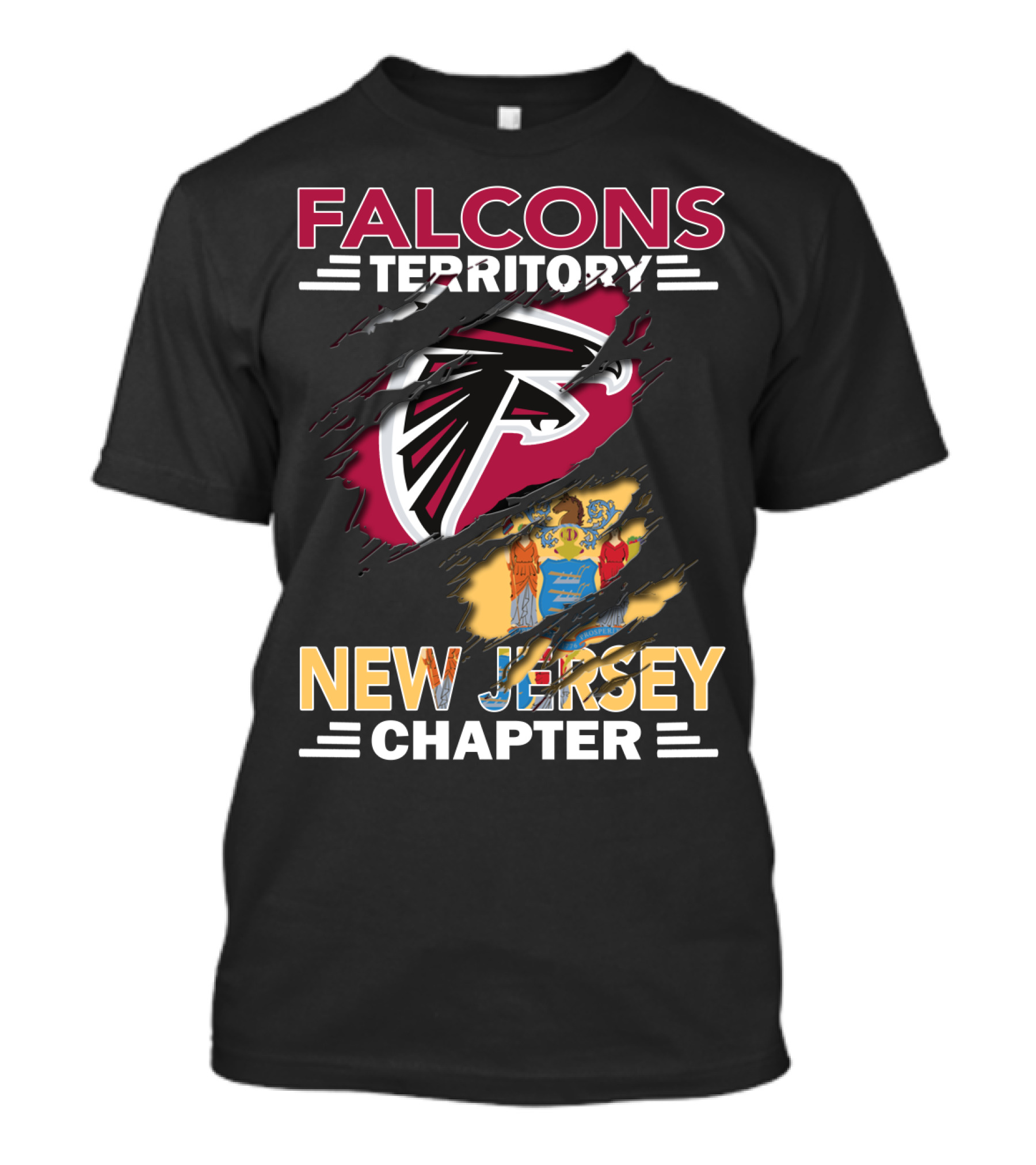 Falcons Territory New Jersey Chapter Falcons Logo And State Flag T-Shirt