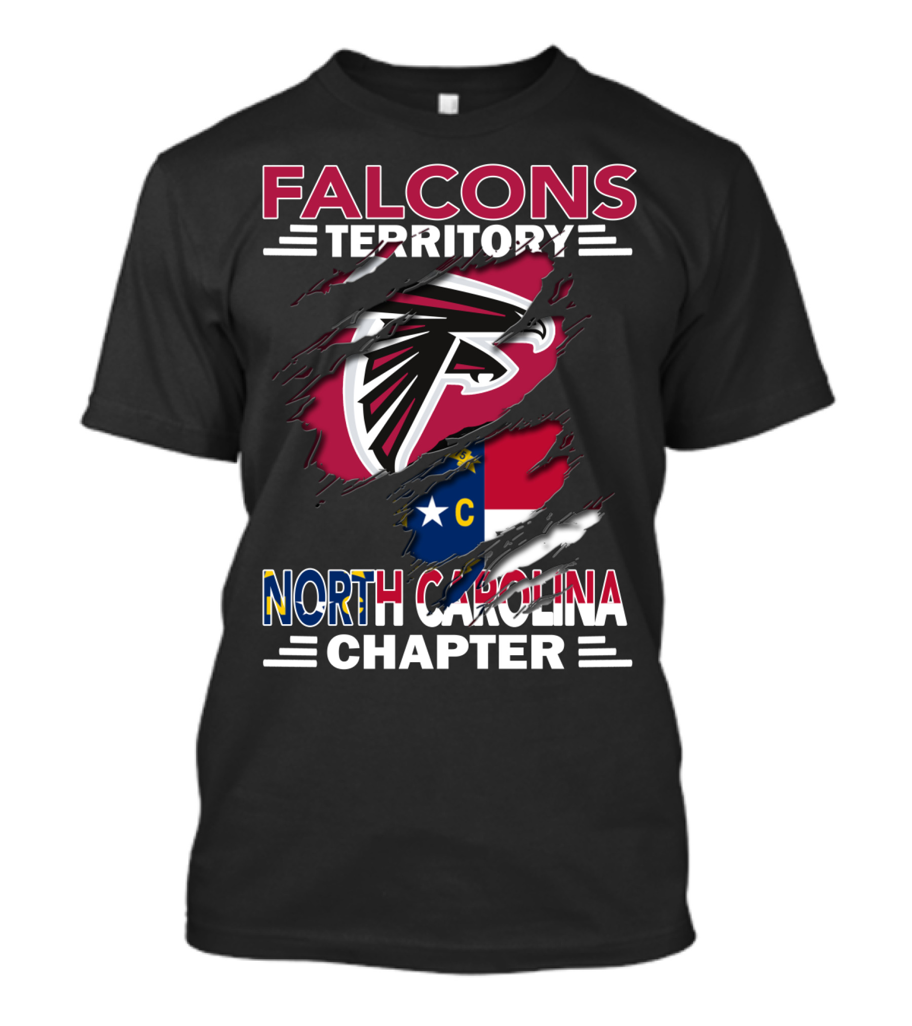 Falcons Territory North Carolina Chapter Logo With State Flag And Team Emblem T-Shirt