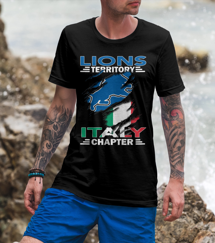 Lions Territory Italy Chapter Blue Lion And Italian Flag T-Shirt