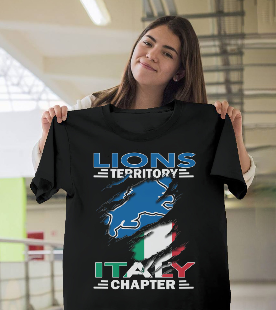 Lions Territory Italy Chapter Blue Lion And Italian Flag T-Shirt